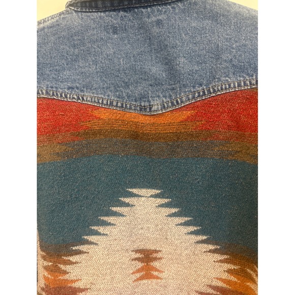 Vintage Southwestern Blanket Panel Denim Jacket Western Aztec Medium Wash read - Picture 7 of 11